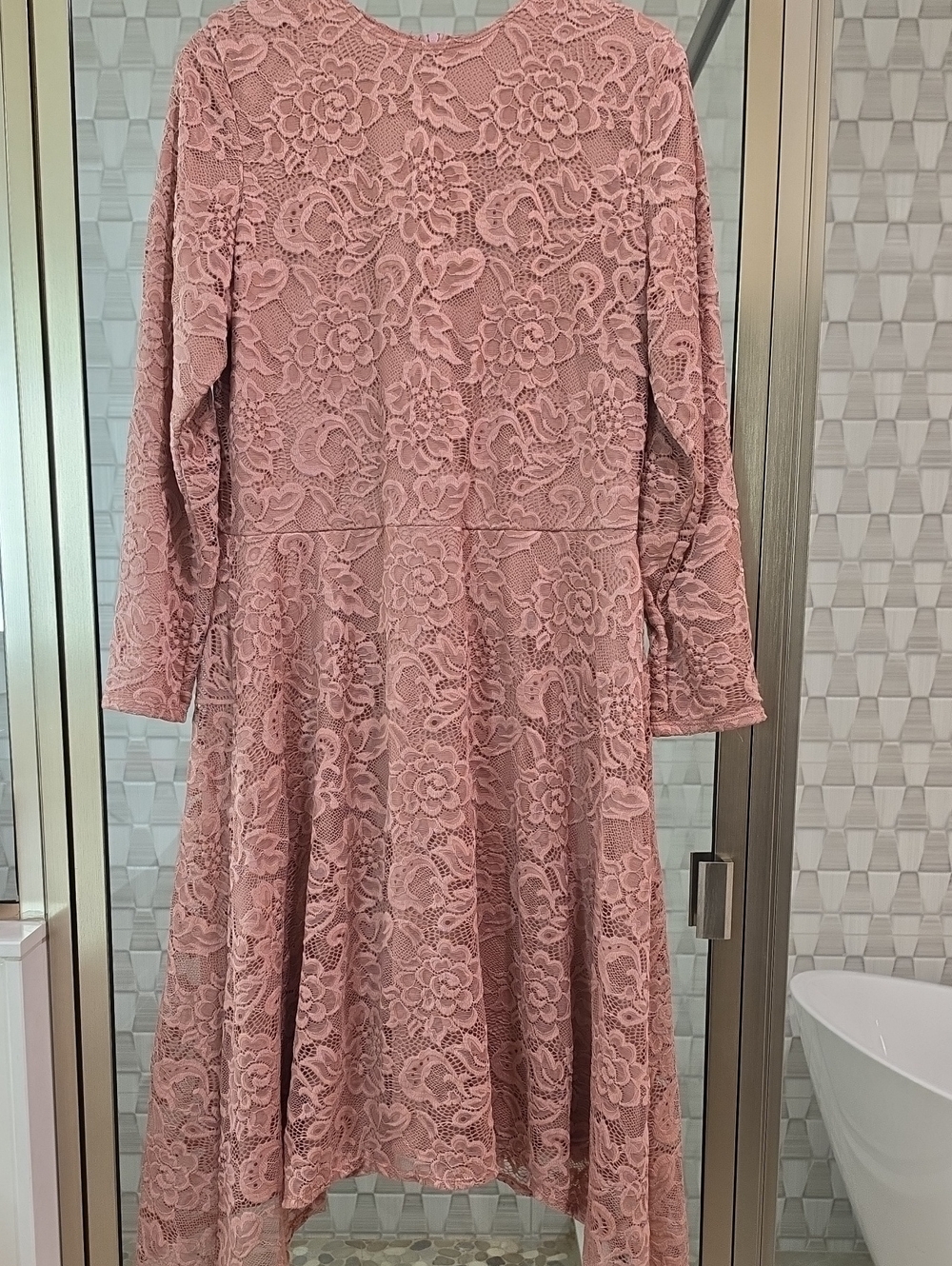 Long Sleeve Pink Lace Fit & Flare Dress